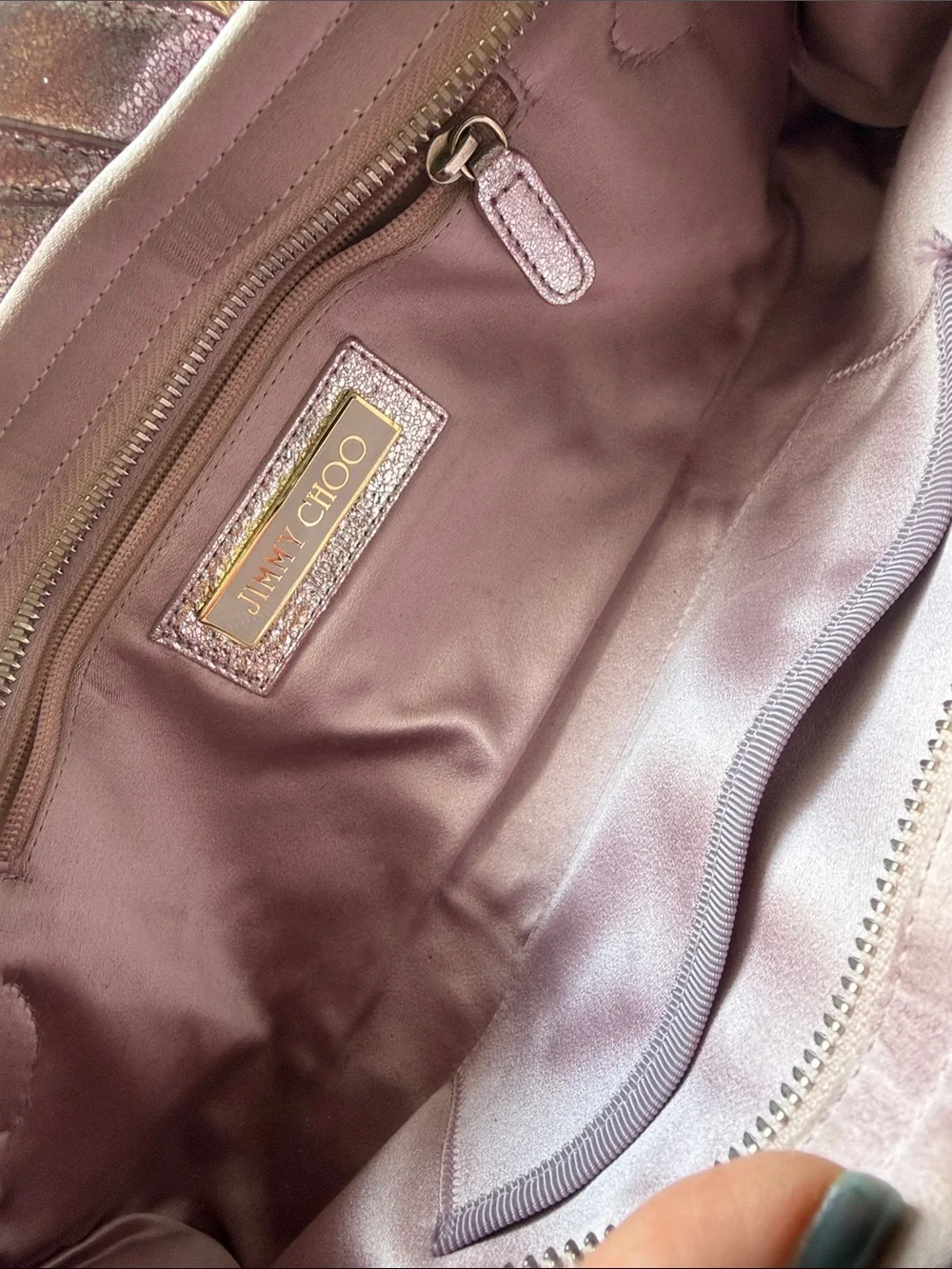 Jimmy Choo Pink Metallic Foldover Clutch with Buckle Detail
